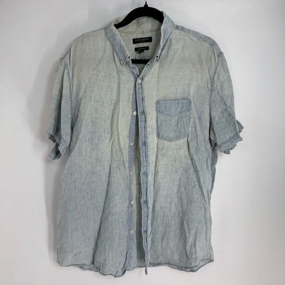 Banana Republic Acid Wash Denim Short Sleeve Button Down Top - Picture 1 of 3